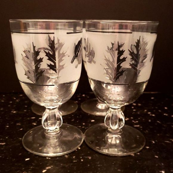 Libbey Frosted Silver Leaf Goblets Glasses Mid Century Modern Vintage Retro - Picture 4 of 9
